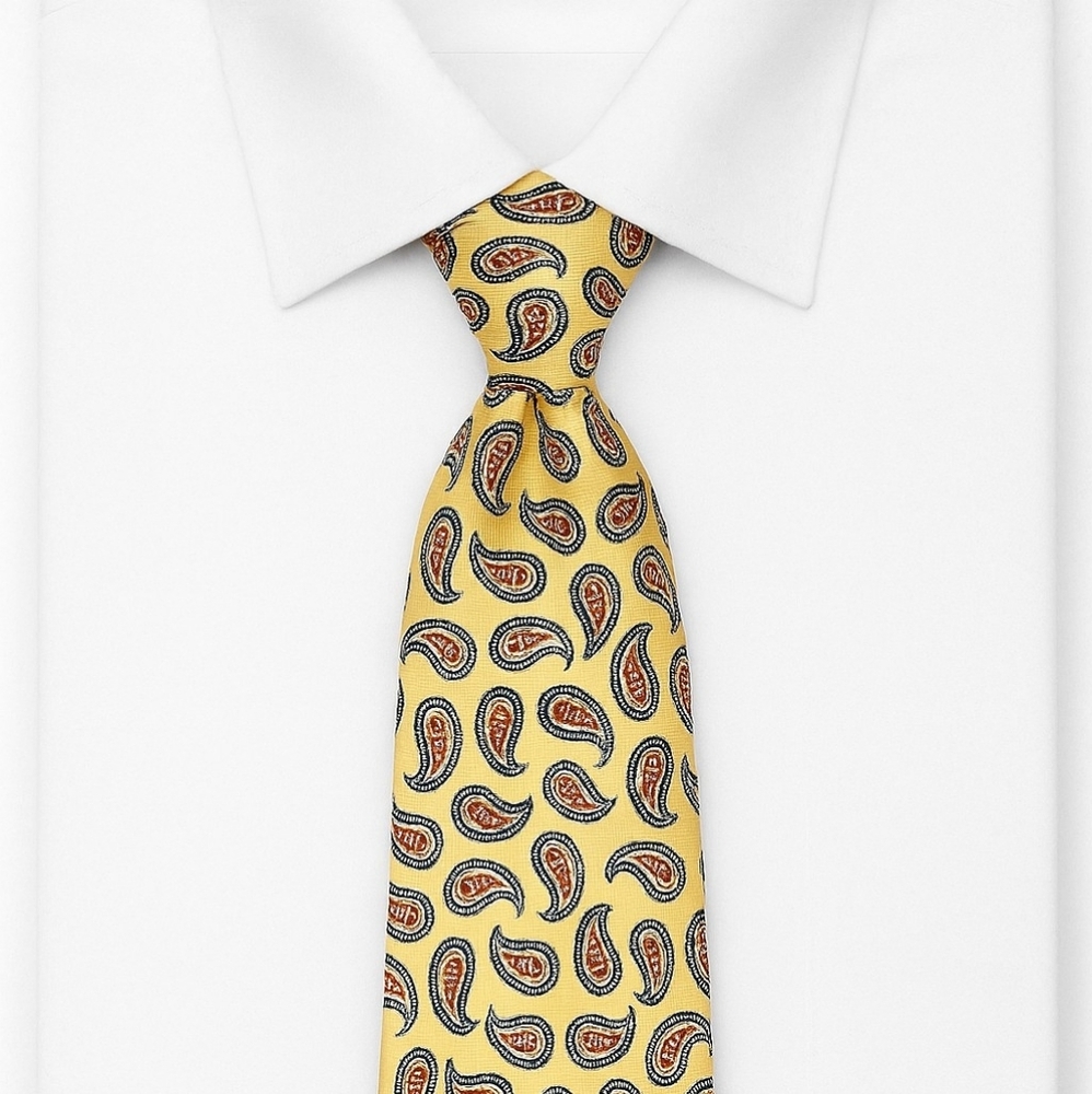 Kenneth Cole 100% Silk Neck Tie Men Yellow Blue Red Paisley Classic USA